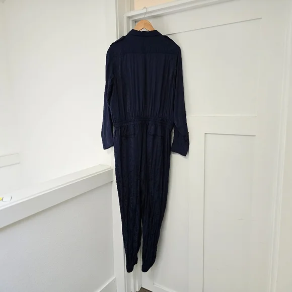 LRL Paisley Jacquard Button Down Long Sleeve Jumpsuit in Navy - Picture 10 of 12